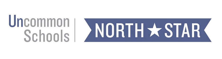 Navy and white rectangular logo for Uncommon Schools, North Star